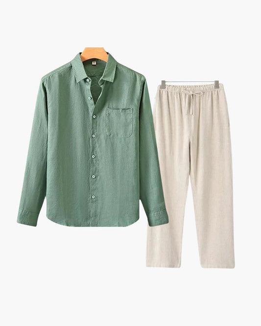 ALFONSO - Blusa de linho de luxo com calças a condizer